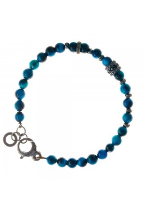 Bracciale Dvccio Ares Pietre Naturali Nere Blu Argento Brunito YFPK9FM