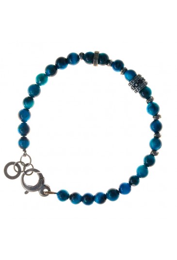 Bracciale Dvccio Ares Pietre Naturali Nere Blu Argento Brunito YFPK9FM