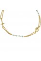 Bracciale Rosario Oro Giallo 18KT Cristalli Azzurri Croce madonna Miracolosa Fantasia Monile Q80YUFM