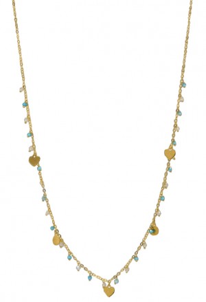 Collana Girocollo Charms Cuore Cristalli Turchesi Bianchi Oro Giallo 18kt Fantasia Monile 4LPMVFM