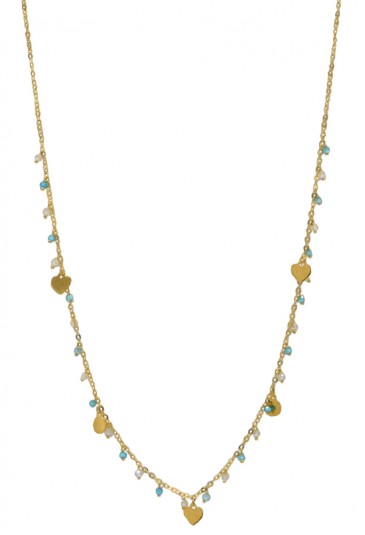 Collana Girocollo Cristalli Azzurri Bianchi Cuore Oro Giallo 18kt Fantasia Monile 4LPMVFM