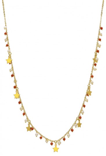 Collana Girocollo Charms Stelle Coralli Perle Oro Giallo 18kt Fantasia Monile PL6HUFM