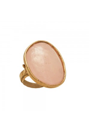 Anello Regolabile Argento Rosegold Quarzo Rosa Cabochon Fantasia Monile VVUXNFM