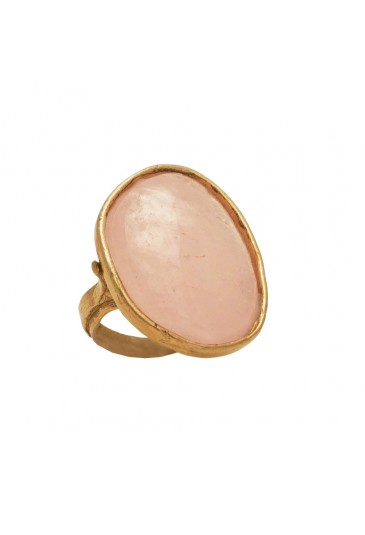 Anello Regolabile Argento Rosegold Quarzo Rosa Cabochon Fantasia Monile VVUXNFM