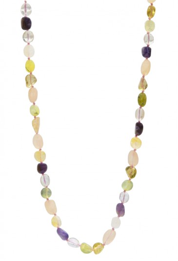 Collana Lunga Pietre Naturali Quarzo Rosa Ametista Lunghezza 80 Cm Fantasia Monile 6EAMKFM