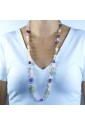 Collana Lunga Pietre Naturali Quarzo Rosa Ametista Lunghezza 80 Cm Fantasia Monile 6EAMKFM