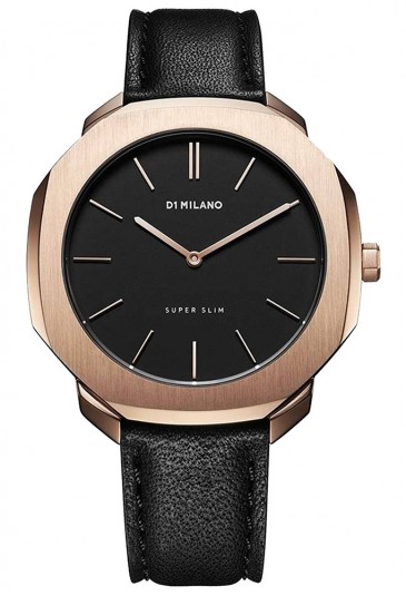 Orologio D1 Milano Super Slim Solo Tempo Quadrante Nero Acciaio Rosegold Unisex D1-SSLJ02