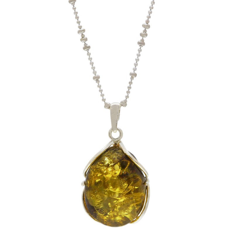 Collana Lunga con Pendente Ambra Baltica Argento 925 + moschettone