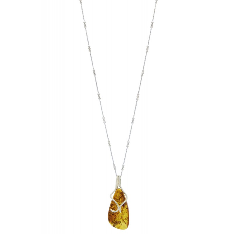 Collana In Argento Sterling 925 Con Ciondolo Gufo E Ambra Baltica - Catena 45,7 Cm - Gioiello Celtico Portafortuna