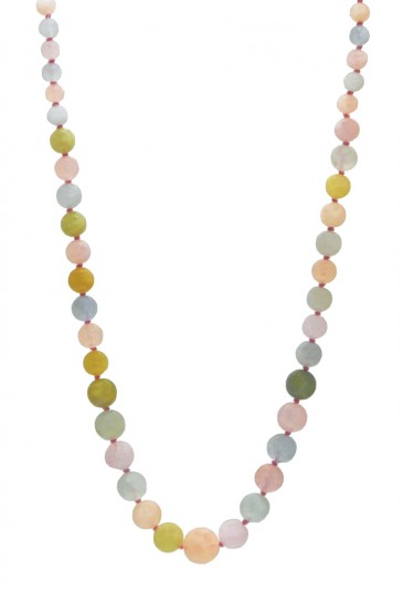 Collana Lunga Pietre Naturali Quarzo Rosa Lunghezza 56 Cm A Scalare Fantasia Monile F66PVFM