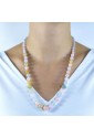 Collana Lunga Pietre Naturali Quarzo Rosa Lunghezza 56 Cm A Scalare Fantasia Monile F66PVFM