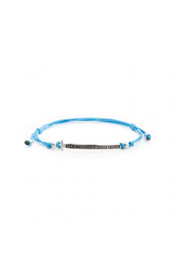 Bracciale Cordino Turchese Tau San Francesco Targa Argento Incisione Abbi Coraggio Essere Felice Agios AGI267/B-A-T