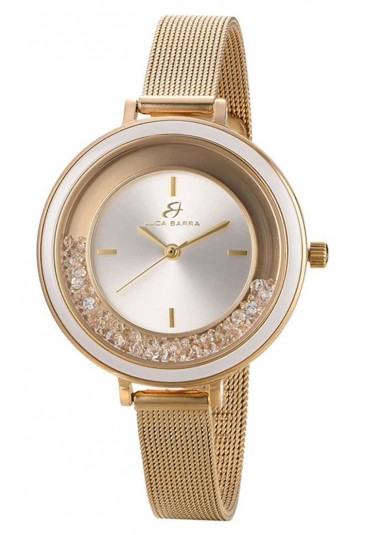 Orologio Donna Solo Tempo Acciaio Dorato Quadrante Silver Cristalli Bianchi Ghiera Ceramica Bianca Luca Barra BW332