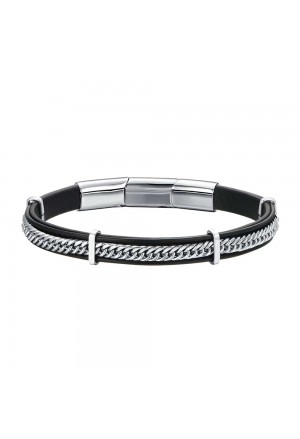 Bracciale Luca Barra Pelle Nera Elementi Acciaio BA1422