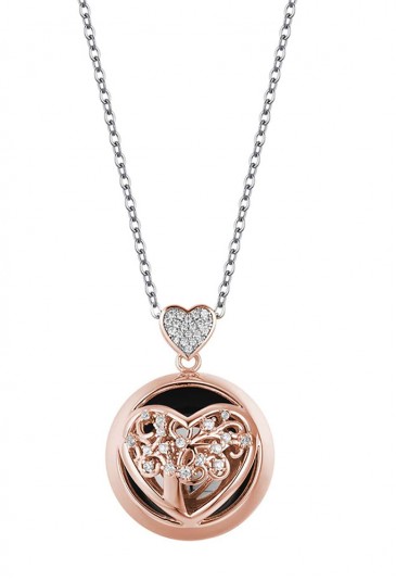 Collana Lunga Luca Barra Donna Chiama Angeli Dolce Attesa Cuore Sfera Acciaio Rosa Cristalli CK1754