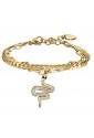 Bracciale Morbido Acciaio Dorato Doppio Filo Pendente Serpente Cristalli Luca Barra BK2305