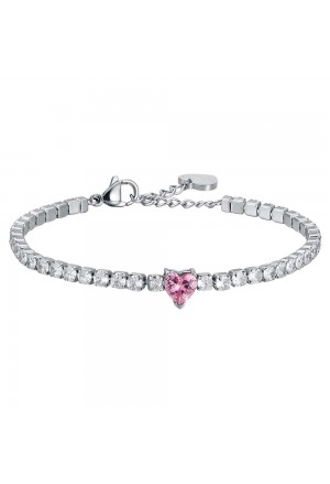 Bracciale Luca Barra Acciaio Cristalli Bianchi Cuore Cristallo Rosa BK2281