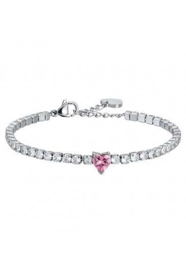 Bracciale Luca Barra Acciaio Cristalli Bianchi Cuore Cristallo Rosa BK2281