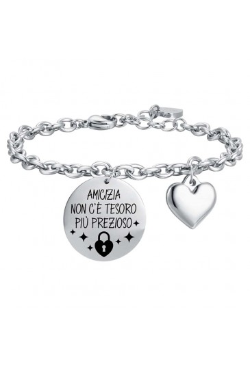 Bracciale Luca Barra Script Ciondolo Incisione Amicizia Non C'E' Tesoro Più Prezioso Acciaio BK2313