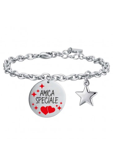 Bracciale Luca Barra Acciaio Amica Speciale Smalto Nero Rosso BK2319