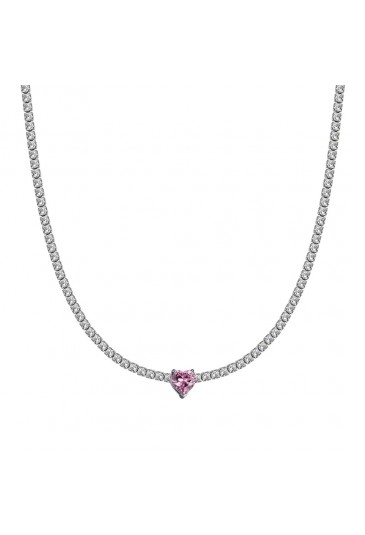 Collana Girocollo Tennis Luca Barra Acciaio Cristalli Bianchi Cuore Cristallo Rosa CK1704