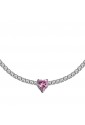 Collana Girocollo Tennis Luca Barra Acciaio Cristalli Bianchi Cuore Cristallo Rosa CK1704