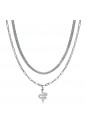 Collana Girocollo Luca Barra Doppio Filo Acciaio Pendente Serpente Cristalli Bianchi Neri CK1738