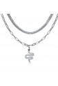 Collana Girocollo Luca Barra Doppio Filo Acciaio Pendente Serpente Cristalli Bianchi Neri CK1738
