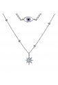 Collana Girocollo Luca Barra Doppio Filo Acciaio Charm Occhio Stella Cristalli Bianchi CK1744