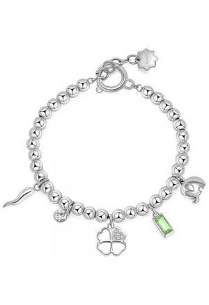 Bracciale Brosway Chakra Quadrifoglio Pendenti Portafortuna Significato Audacia Acciaio Cristalli BHKB114