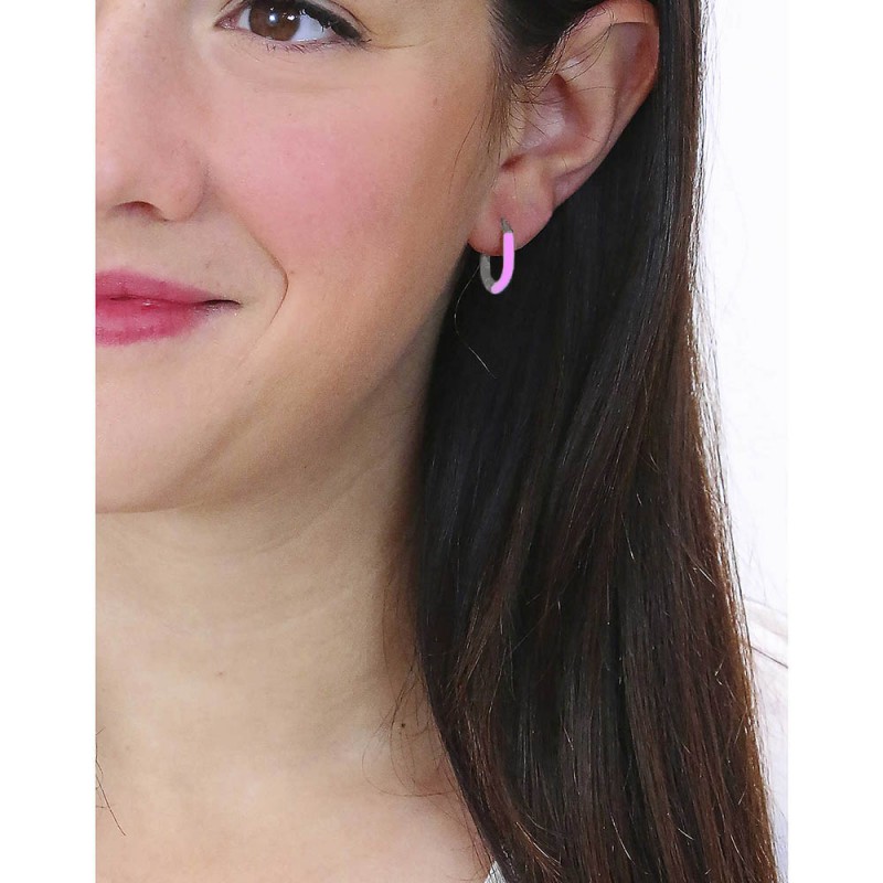 Brosway Orecchino Singolo A Cerchio – Acciaio 316L Con Cristalli E Smalto Rosa – Collezione SYMPHONIA – BYM120