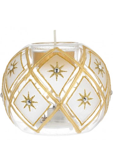 Sfera Natalizia Vetro Luci Led Candela Cera Decoro Dorato Bagutta N 8519-07