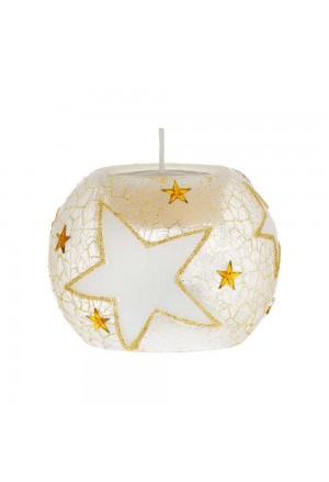 Sfera Vetro Soffiato Con Candela E Led Decoro Stelle Dorate Bagutta N8519-01