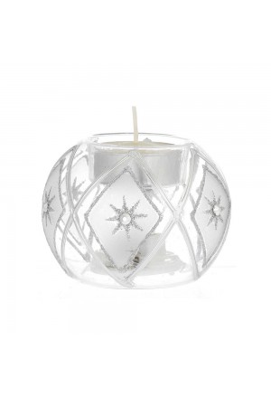 Sfera Vetro Soffiato Con Candela E Led Decoro Stelle Argentate Bagutta N8519-06