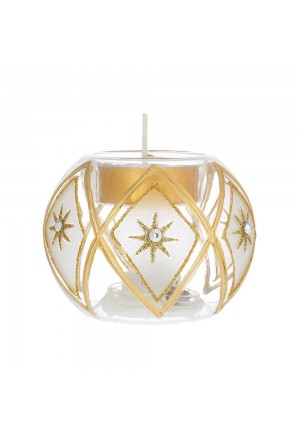 Sfera Natalizia Vetro Luci Led Candela Cera Decoro Dorato Bagutta N8519-05