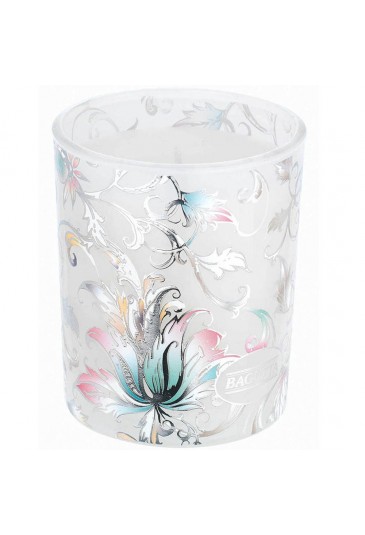 Portacandela Bicchiere Vetro Bianco Decorazione Fiori Cera Profumata 150 Gr Large 2158-02 BI