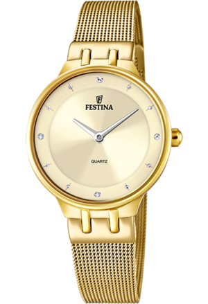 Orologio Festina Acciaio Elegante Cristalli Bianchi Champagne Donna F20598/2