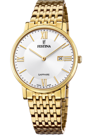 Orologio Festina Swiss Made Gold Solo Tempo Quadrante Bianco Donna F20020/1