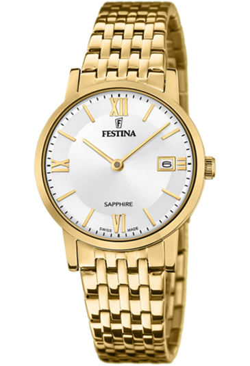 Orologio Festina Swiss Made Gold Solo Tempo Quadrante Bianco Donna F20021/1