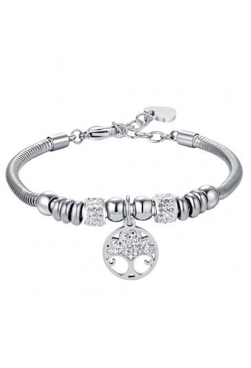 Bracciale Luca Barra Acciaio Anallergico Pendente Albero Della Vita Cristalli Bianchi BK2332