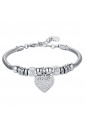 Bracciale Luca Barra Acciaio Anallergico Pendente Cuore Cristalli Bianchi BK2334