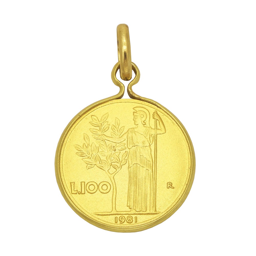 Ciondolo Unisex Moneta 100 Lire Oro Giallo 18KT Fantasia Monile