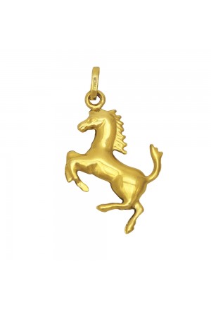 Ciondolo Unisex Cavallo Rampante Oro Giallo 18KT Bombato Fantasia Monile FL1YIFM