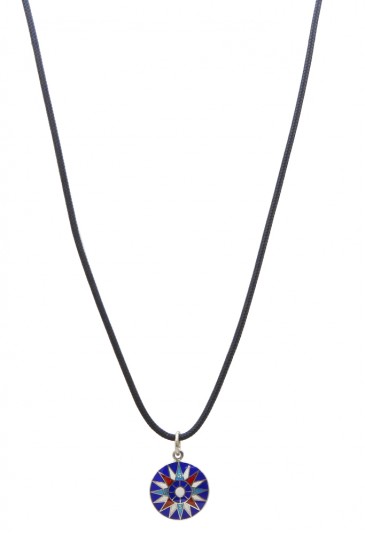 Collana Cordino Rosa Dei Venti Argento 925 Smalto A Fuoco Fantasia Monile 8100