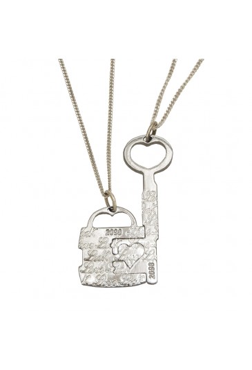 Collana Coppia Lui Lei Charms Lucchetto Chiave Divisibili Argento Incisioni Amore Lovelook CAT/B 1545