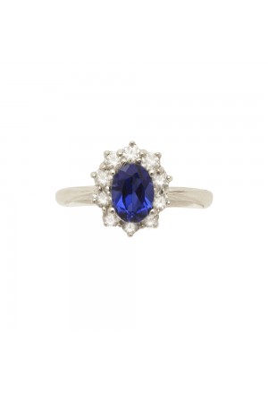 Anello Pietra Blu Oro Bianco 9KT Zirconi Misura 12 Fantasia Monile ZFS0SFM