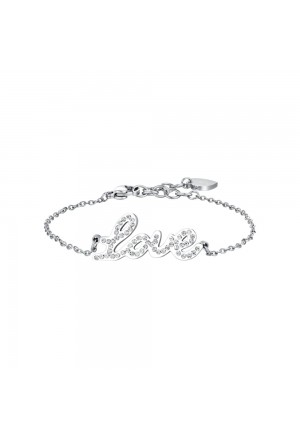 Bracciale Luca Barra Acciaio Scritta Love Cristalli Bianchi BK2402