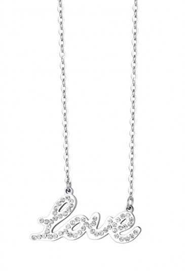 Collana Luca Barra Scritta Love Cristalli Bianchi Amore Acciaio CK1801