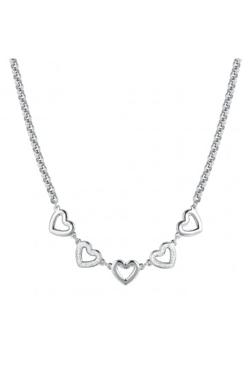 Collana Luca Barra Acciaio Cuori Traforati Cristalli Bianchi CK1799