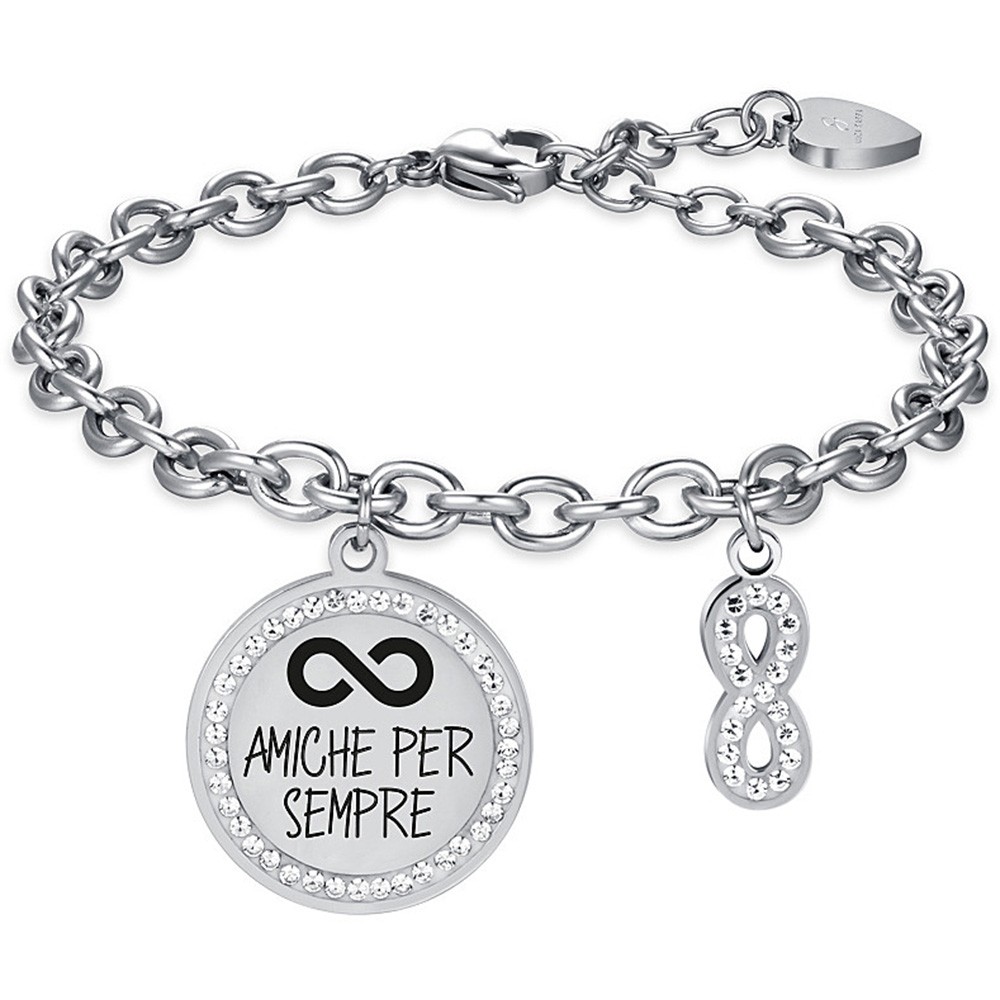 Bracciale donna acciaio corno portafortuna e ciondolo ciampa di cavallo